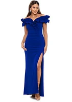 Women's Off the Shoulder Solid Ruched Gown