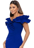 Women's Off the Shoulder Solid Ruched Gown