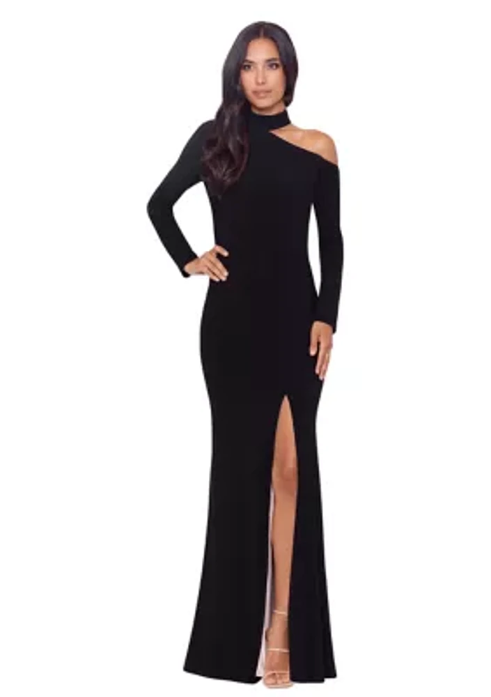 Women's Long Sleeve Asymmetrical High Neck Gown