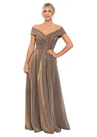 Women's Off the Shoulder Glitter Fit and Flare Gown