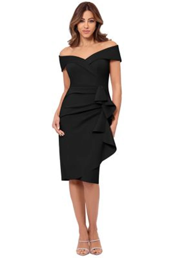 Women's Off the Shoulder Solid Side Ruffle Sheath Gown