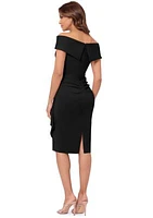 Women's Off the Shoulder Solid Side Ruffle Sheath Gown