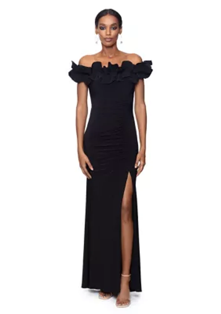 Women's Sleeveless Ruffle Solid Gown