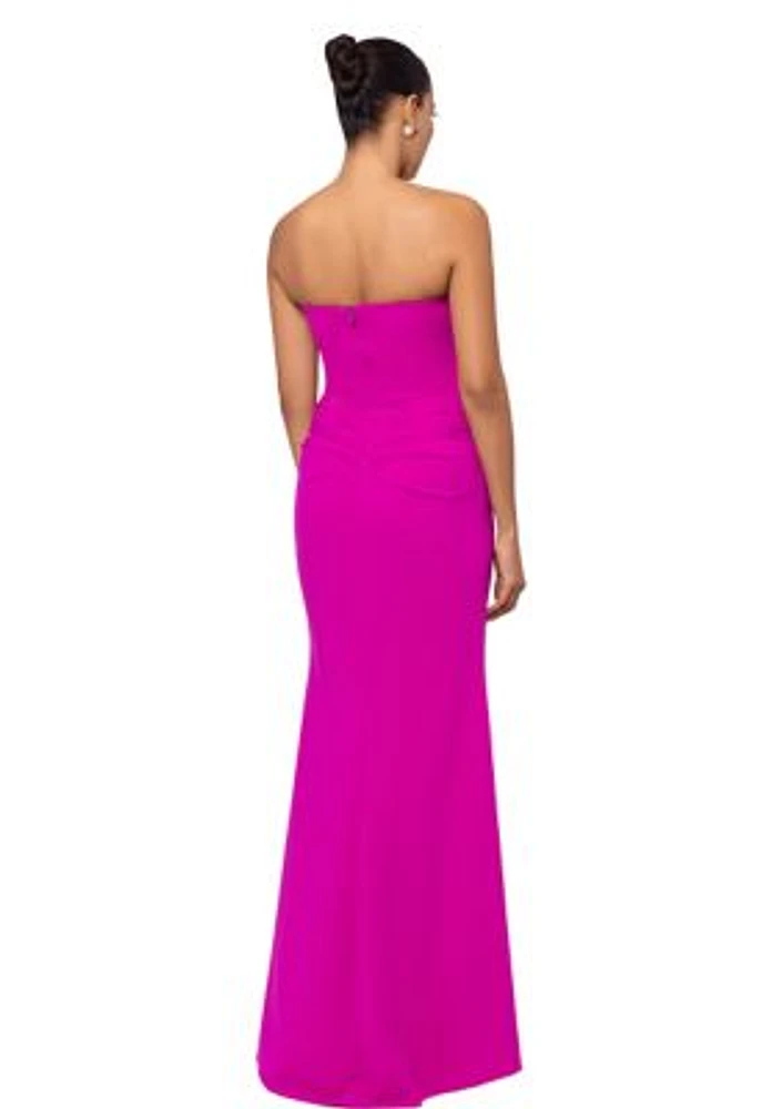 Women's Strapless Solid Side Ruch Slim Gown