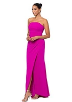 Women's Strapless Solid Side Ruch Slim Gown