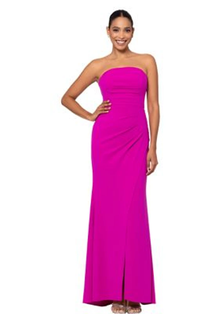 Women's Strapless Solid Side Ruch Slim Gown