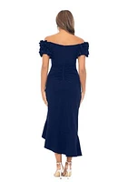 Women's Midi Scuba Crepe Off the Shoulder Ruffle Sleeve Dress