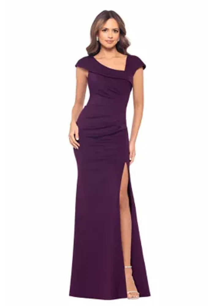 Women's Cap Sleeve Asymmetrical Solid Scuba Gown