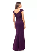 Women's Cap Sleeve Asymmetrical Solid Scuba Gown