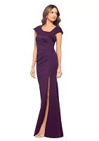 Women's Cap Sleeve Asymmetrical Solid Scuba Gown