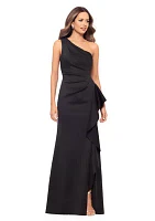 Women's One Shoulder Side Ruffle Gown