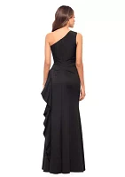 Women's One Shoulder Side Ruffle Gown