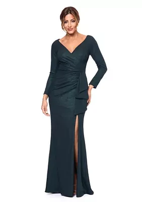 Women's Solid Side Wrap Ruched Gown