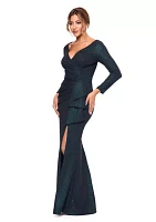 Women's Solid Side Wrap Ruched Gown