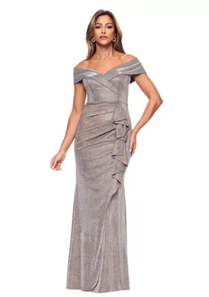 Women's Sleeveless Off the Shoulder Side Ruffle Gown