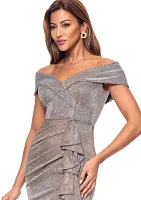 Women's Sleeveless Off the Shoulder Side Ruffle Gown