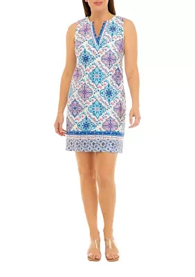 Women's Sleeveless Border Print Sheath Dress