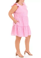 Plus Seersucker Flutter Sleeve Tiered Babydoll Dress