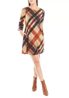 Women's 3/4 Bell Sleeve Plaid A-Line Dress