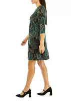 Women's 3/4 Puff Sleeve Paisley A-Line Dress