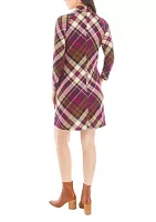 Women's Mock Neck Plaid A-Line Dress