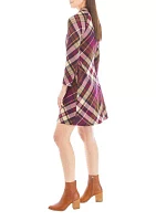 Women's Mock Neck Plaid A-Line Dress