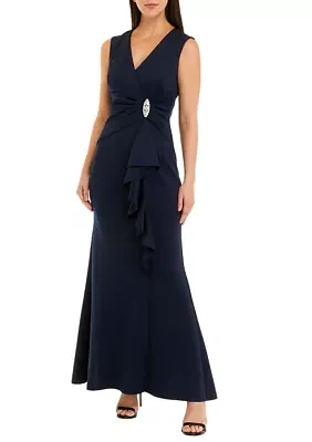 Women's Sleeveless V-Neck Solid Scuba Gown