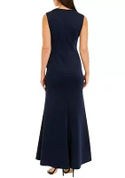 Women's Sleeveless V-Neck Solid Scuba Gown