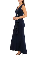 Women's Sleeveless V-Neck Solid Scuba Gown