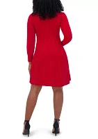 Women's Long Sleeve Mock Neck Solid A-Line Dress