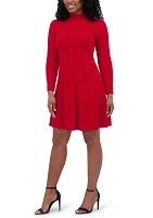 Women's Long Sleeve Mock Neck Solid A-Line Dress