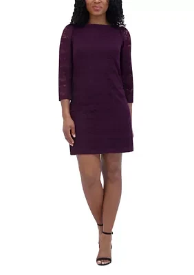 Women's 3/4 Sleeve Crew Neck Solid Lace A-Line Dress