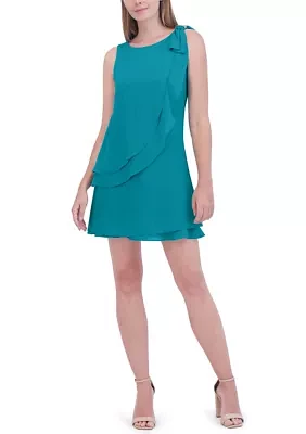 Women's Sleeveless Side Drape Solid Chiffon A-Line Dress