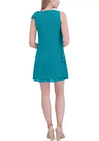 Women's Sleeveless Side Drape Solid Chiffon A-Line Dress