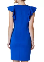 Women's V-Neck Flutter Sleeve Scuba Dress