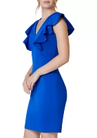 Women's V-Neck Flutter Sleeve Scuba Dress