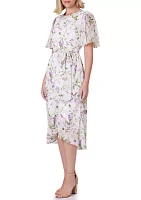 Women's Flutter Sleeve Floral Print Chiffon Dress