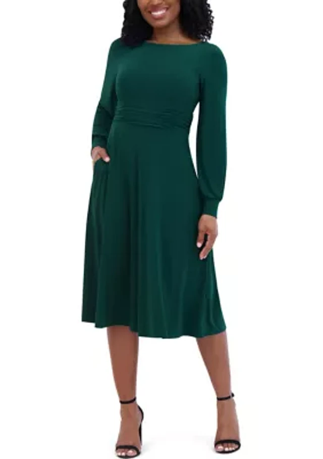 Jessica Howard Women's Solid Boat Neck Fit and Flare Dress | The Summit