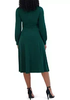 Women's Solid Boat Neck Fit and Flare Dress