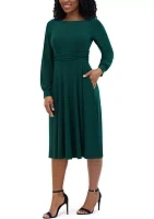 Women's Solid Boat Neck Fit and Flare Dress