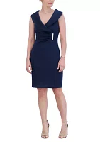 Women's Portrait Collar Sleeveless Embellished Sheath Scuba Dress