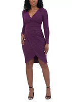 Women's Long Sleeve V-Neck Solid Side Ruch Sheath Dress