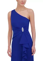 Women's One Shoulder Ruffle Scuba Embellished Sheath Dress