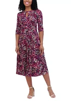 Women's 3/4 Sleeve Keyhole Neck Abstract Print Fit and Flare Dress