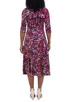 Women's 3/4 Sleeve Keyhole Neck Abstract Print Fit and Flare Dress