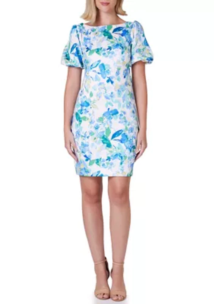 Women's Floral Printed Scuba Sheath Dress