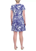 Women's Short Sleeve Crew Neck Paisley Print A-Line Dress