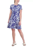 Women's Short Sleeve Crew Neck Paisley Print A-Line Dress