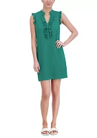 Women's Frill Sleeveless V-Neck Solid Sheath Dress