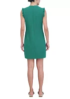 Women's Frill Sleeveless V-Neck Solid Sheath Dress